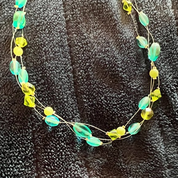 New York & Co Blue & Green Stone  Layered Necklace - 15 inches + 1.5 inch extend - Picture 2 of 2